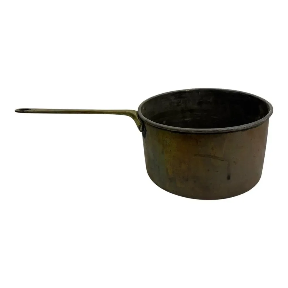 Antique/ Vintage Copper Saucepan with Brass Handle Tin Lined, Hand‎ Riveted